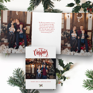 Rode Kerstmis Calligrafie Typografie Foto Drieluik Kaart