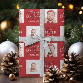 Rode Kerstmis Calligraphy Familie 2 foto Cadeaupapier