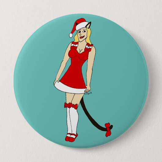 Rode Kerstmis catgirl Ronde Button 4,0 Cm (Voorkant)