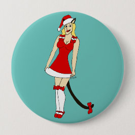Rode Kerstmis catgirl Ronde Button 4,0 Cm