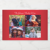 Rode Kerstmis Familie Foto Sparkling Wijnetiket (Enkel label)