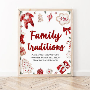 Rode Kerstmis Familie Tradities Baby shower teken Poster