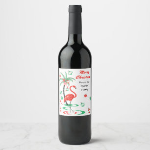Rode Kerstmis Flamingo Kerstmis Tekst wijn label Etiket