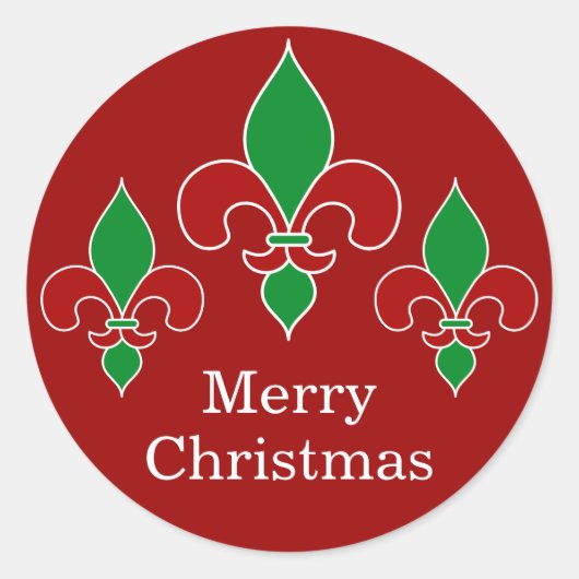 Rode Kerstmis Fleur de Lis Ronde Sticker (Voorkant)