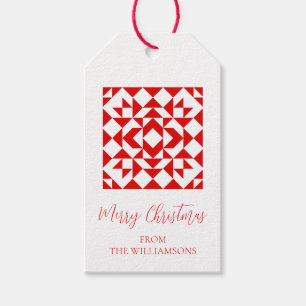  Rode Kerstmis Geometrische quilt op maat Cadeaulabel