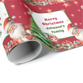 Rode Kerstmis Gepersonaliseerde Kerstman en Elf Cadeaupapier (Rol Hoek)