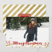 Rode Kerstmis Goud Spat Foto Vakantiewenskaart Feestdagenkaart (Voorkant / Achterkant)