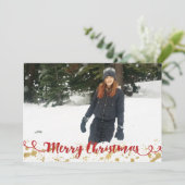 Rode Kerstmis Goud Spat Foto Vakantiewenskaart Feestdagenkaart (Staand voorkant)