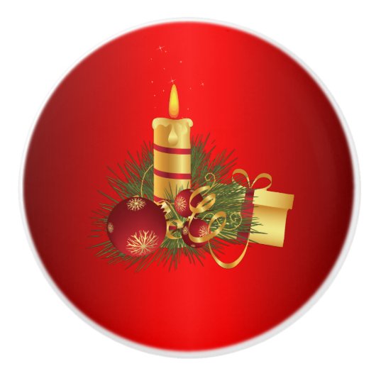 Rode Kerstmis Keramische Knop (Voorkant)