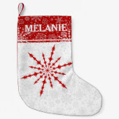 Rode Kerstmis Sneeuwvlok Custom Monogram Kleine Kerstsok (Voorkant)