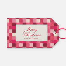 Rode Kerstmis Sparkle Checkered Gift Label