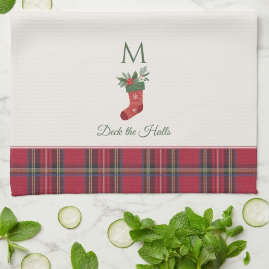 Rode Kerstmis Stocking Custom Monogram Kerstmis Theedoek (Gevouwen)