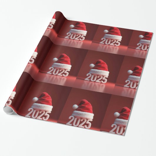 Rode kerstmuts cadeaupapier (Uitgerold)