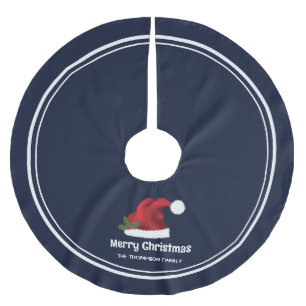 Rode Kerstmuts op Blauw met Aangepaste Tekst Kerstboom Rok