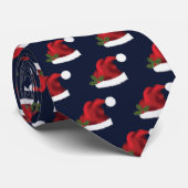 Rode Kerstmuts op Blauwe Patroon Stropdas (Opgerold)