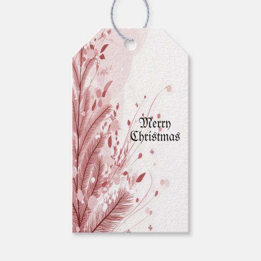 Rode Kerstpijnboom Sneeuw Decoratie Mooi Cadeaulabel (Voorkant)