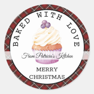 Rode kerstplakken gebakken met love cupcakes ronde sticker