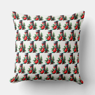 Rode kerstschoen met een kerstboom kussen