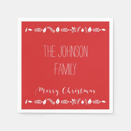 Rode kerstservetten met witte bladeren servet (Voorkant)
