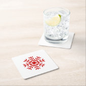  rode kerstsnowflake vierkante kartonnen onderzetter (Insitu)