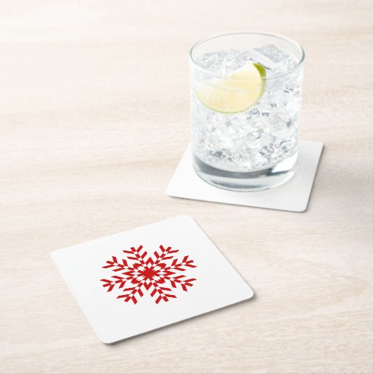  rode kerstsnowflake vierkante kartonnen onderzetter (Insitu)