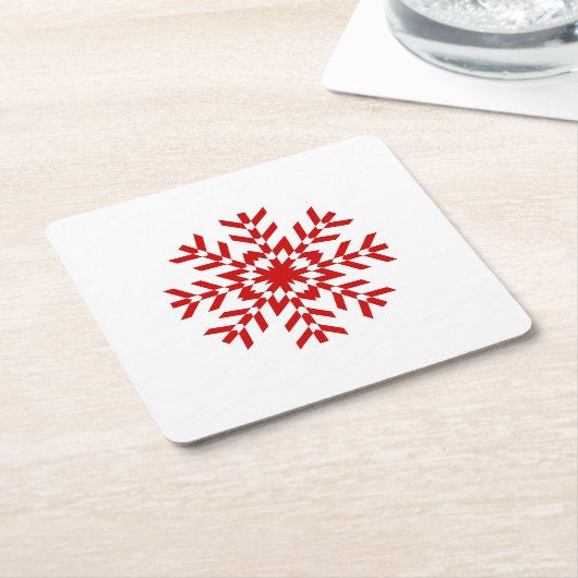  rode kerstsnowflake vierkante kartonnen onderzetter (Schuin)