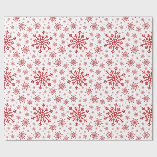  rode kerstsnowflakes op winterwit cadeaupapier (Vlak)