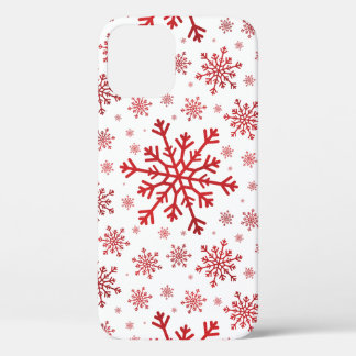 rode kerstsnowflakes op winterwit iPhone 12 pro hoesje