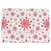  rode kerstsnowflakes op winterwit groot cadeauzakje (Achterkant)