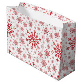  rode kerstsnowflakes op winterwit groot cadeauzakje (Achterkant Gekanteld)