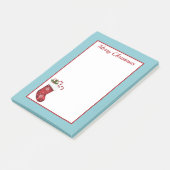 Rode Kerstsok Met Blauwe En Aangepaste Tekst Post-it® Notes (Schuin)
