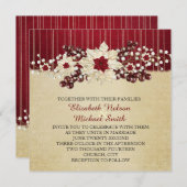 Rode Kerstster Damask Gold bruiloft uitnodiging (Voorkant / Achterkant)