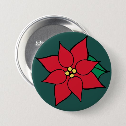 Rode Kerstster Kerstdrukknop Ronde Button 7,6 Cm (Voorkant /achterkant)