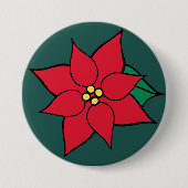 Rode Kerstster Kerstdrukknop Ronde Button 7,6 Cm (Voorkant)