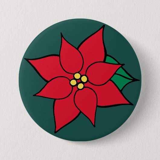 Rode Kerstster Kerstdrukknop Ronde Button 7,6 Cm (Voorkant)