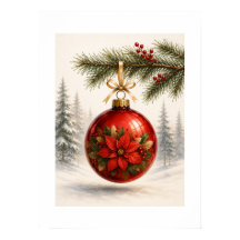 Rode Kerstster Ornament op Dennenboom