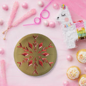 Rode kerststerren op goud papieren bordje (Feest)