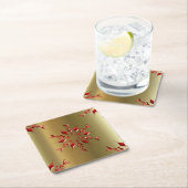 Rode kerststerren op goud vierkante kartonnen onderzetter (Insitu)