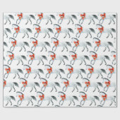 Rode kerststrikken op witte paarden wit cadeaupapier (Vlak)