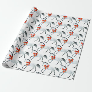 Rode kerststrikken op witte paarden wit cadeaupapier