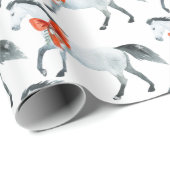 Rode kerststrikken op witte paarden wit cadeaupapier (Rol Hoek)