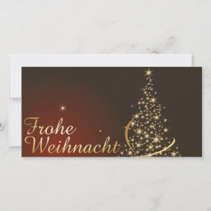 Rode kerstthema met gouden kerstboom bedankkaart