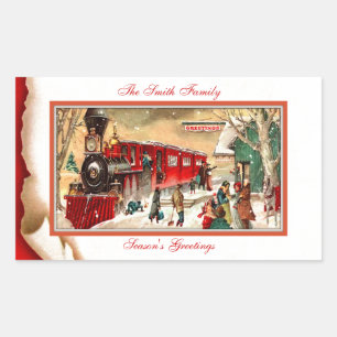 rode kersttrein rechthoekige sticker