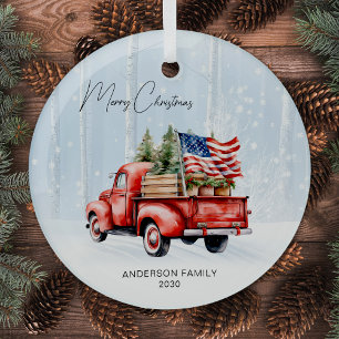 rode kersttruck gepersonaliseerde Amerikaanse vla Glas Ornament