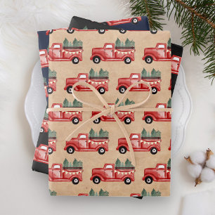 Rode Kersttruck in landelijke aquarel stijl Inpakpapier Vel