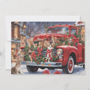 Rode Kersttruck met Kitties Feestdagenkaart