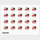 Rode Kersttruck Rustieke Kerstfeestviering Ronde Sticker (Vel)