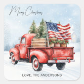  rode kersttruck VS Vlag Patriottisch Vierkante Sticker (Voorkant)