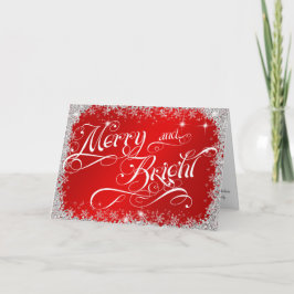 Rode kersttypografie Merry en Bright Customiz Feestdagen Kaart