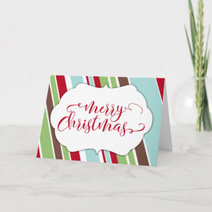 Rode Kersttypografie met diagonale strepen Feestdagen Kaart